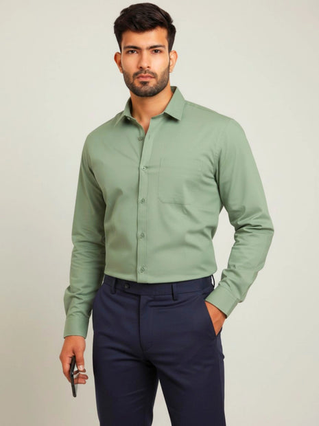 Sage Green Regular Fit Formal Shirt