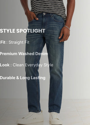 Vintage Faded Blue Straight Fit Jeans